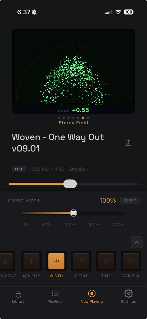 Stereo Field meter with the Width control set to 100 percent